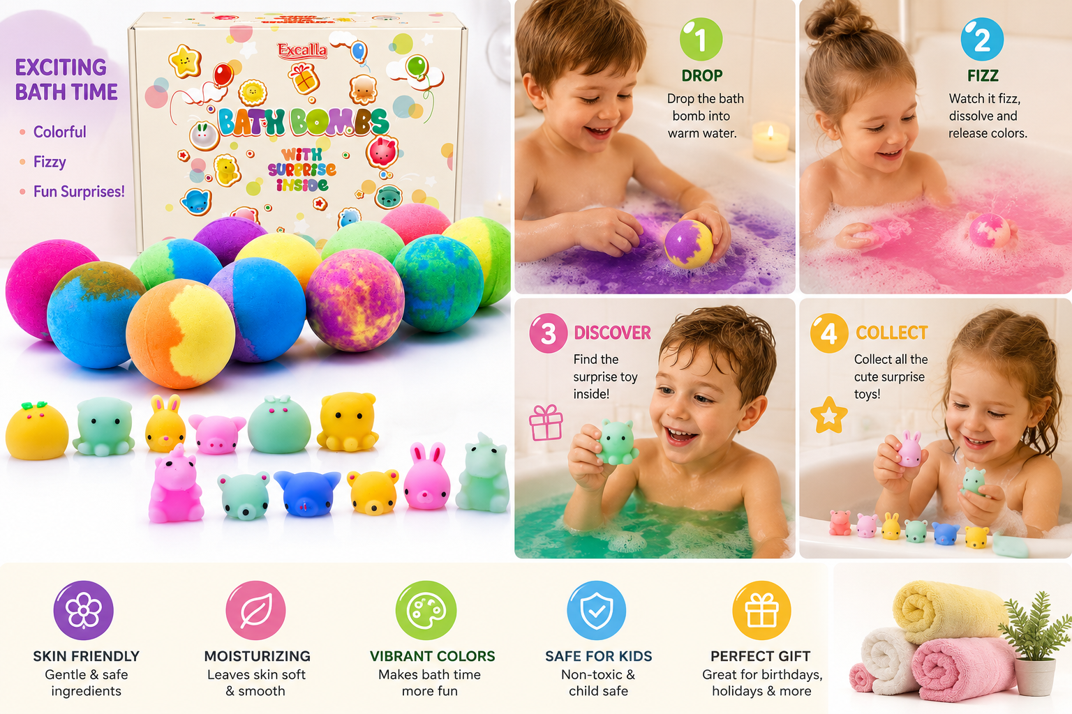Bath Bombs for Kids with Toys
