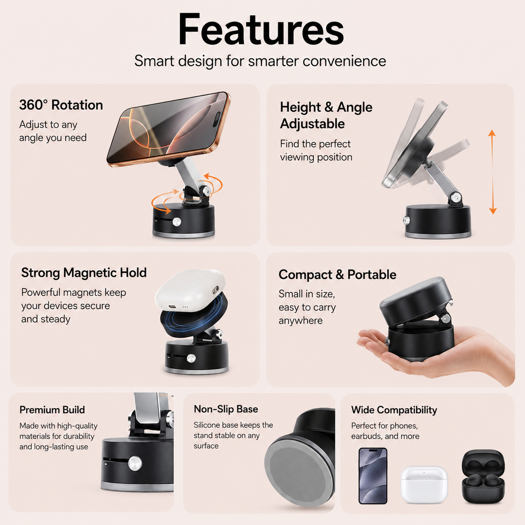 Foldable Vacuum Magnetic Phone Holder