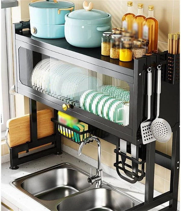 Kitchen Sink Shelf with Cabinet Door | Stainless Steel Under-Sink Organizer Rack