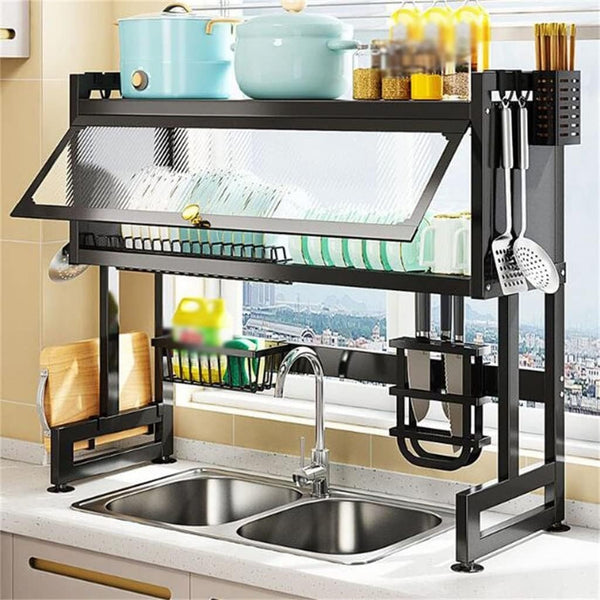 Kitchen Sink Shelf with Cabinet Door | Stainless Steel Under-Sink Organizer Rack